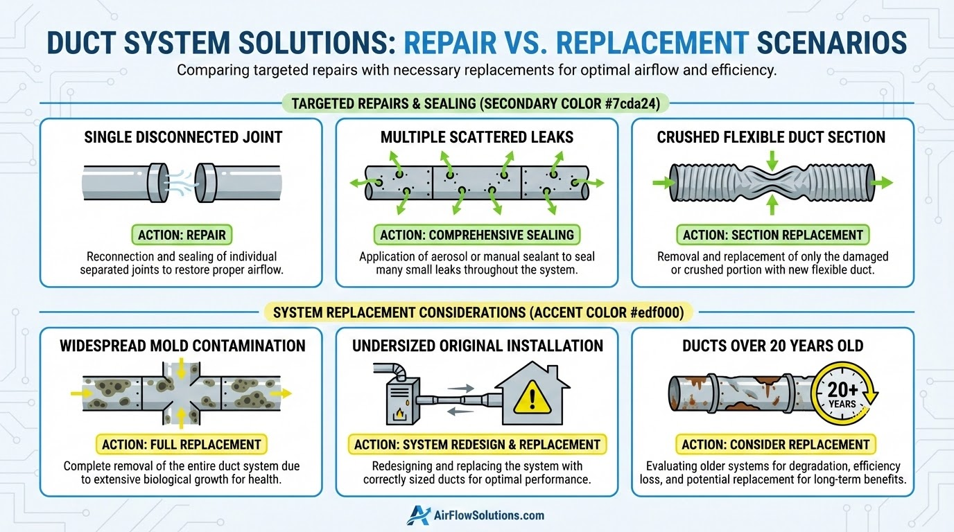 Comparing duct repair versus replacement options for Houston homeowners
