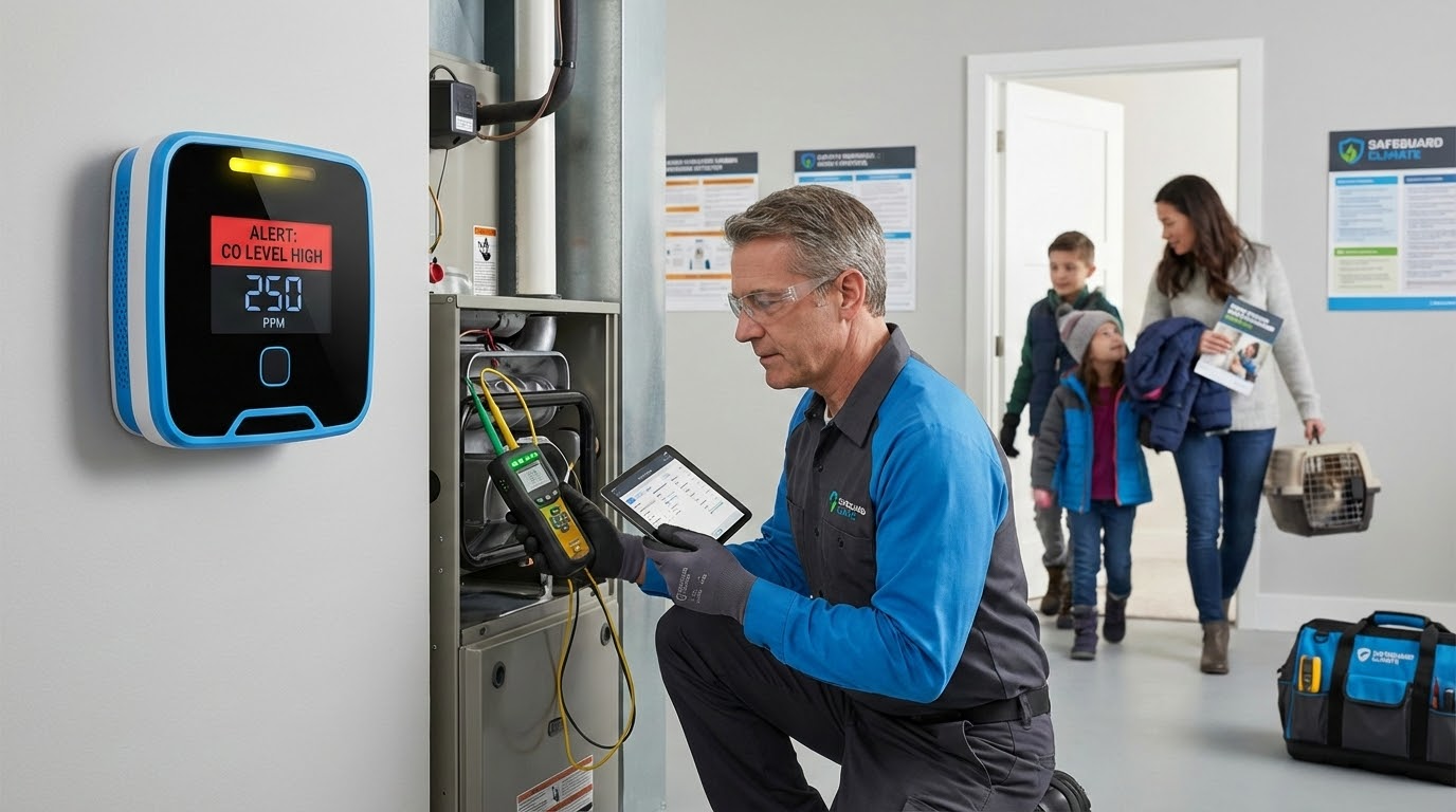 Carbon monoxide detector and HVAC safety inspection in Houston home