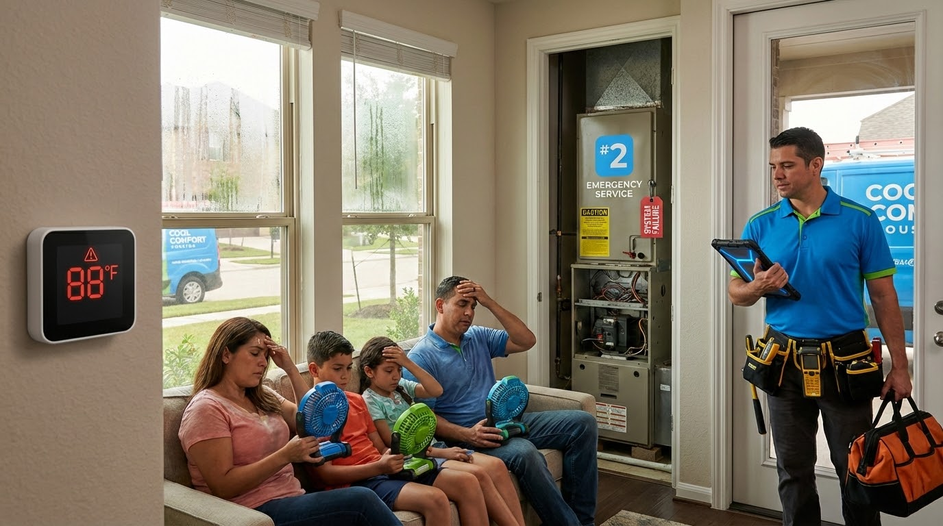 HVAC technician responding to emergency air duct service call in Houston