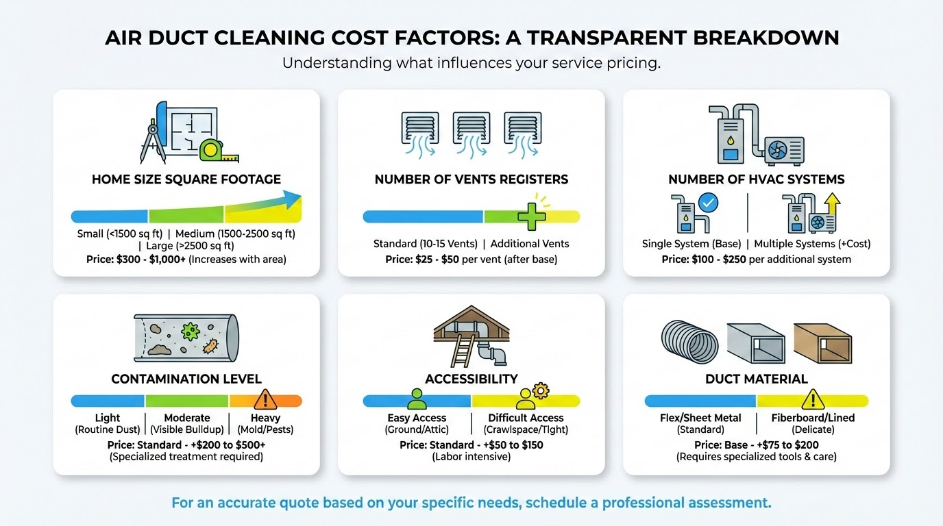 Factors affecting air duct cleaning costs in Houston homes