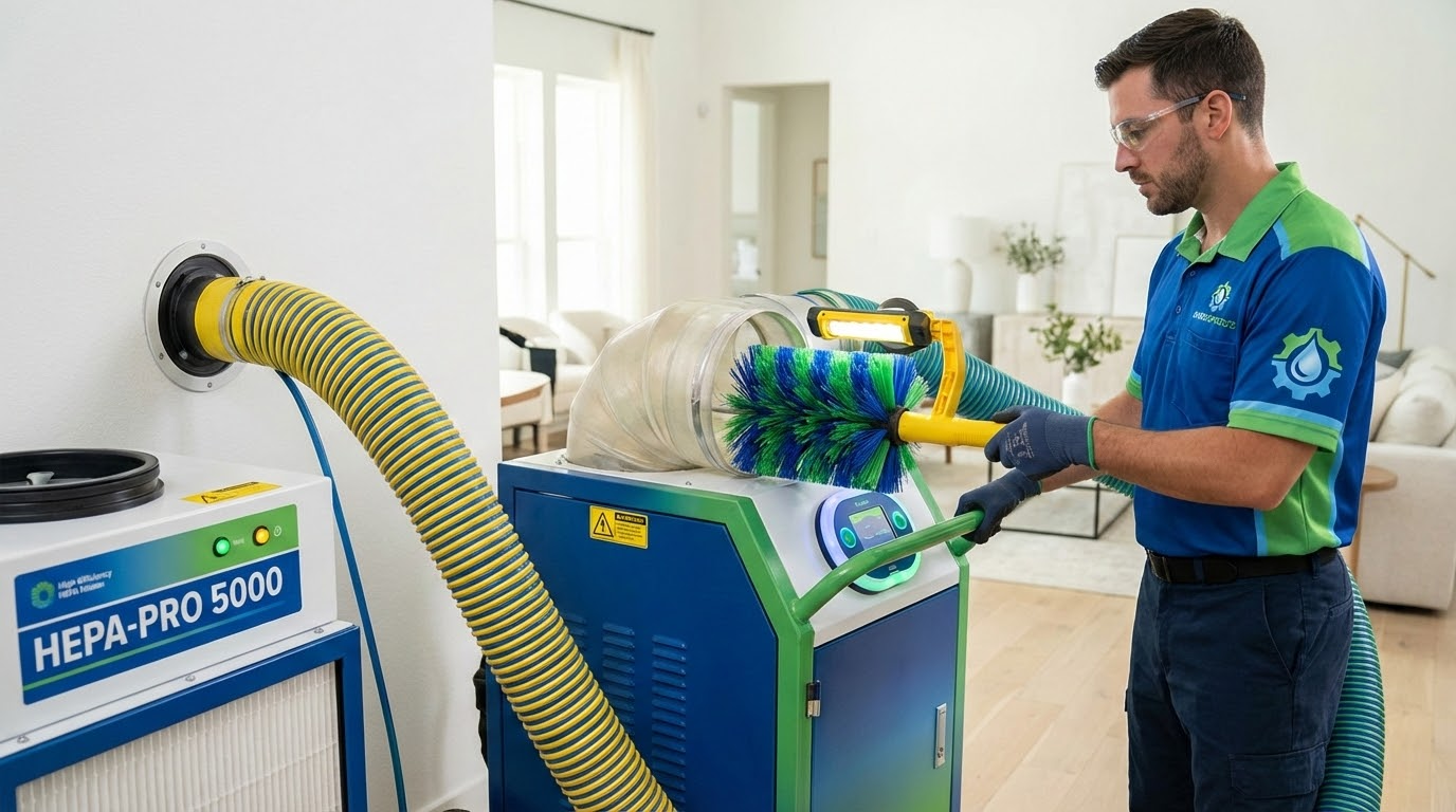 Professional air duct cleaning equipment and process