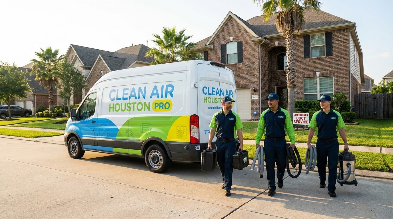 Clean Air Houston Pro technician providing emergency air duct service