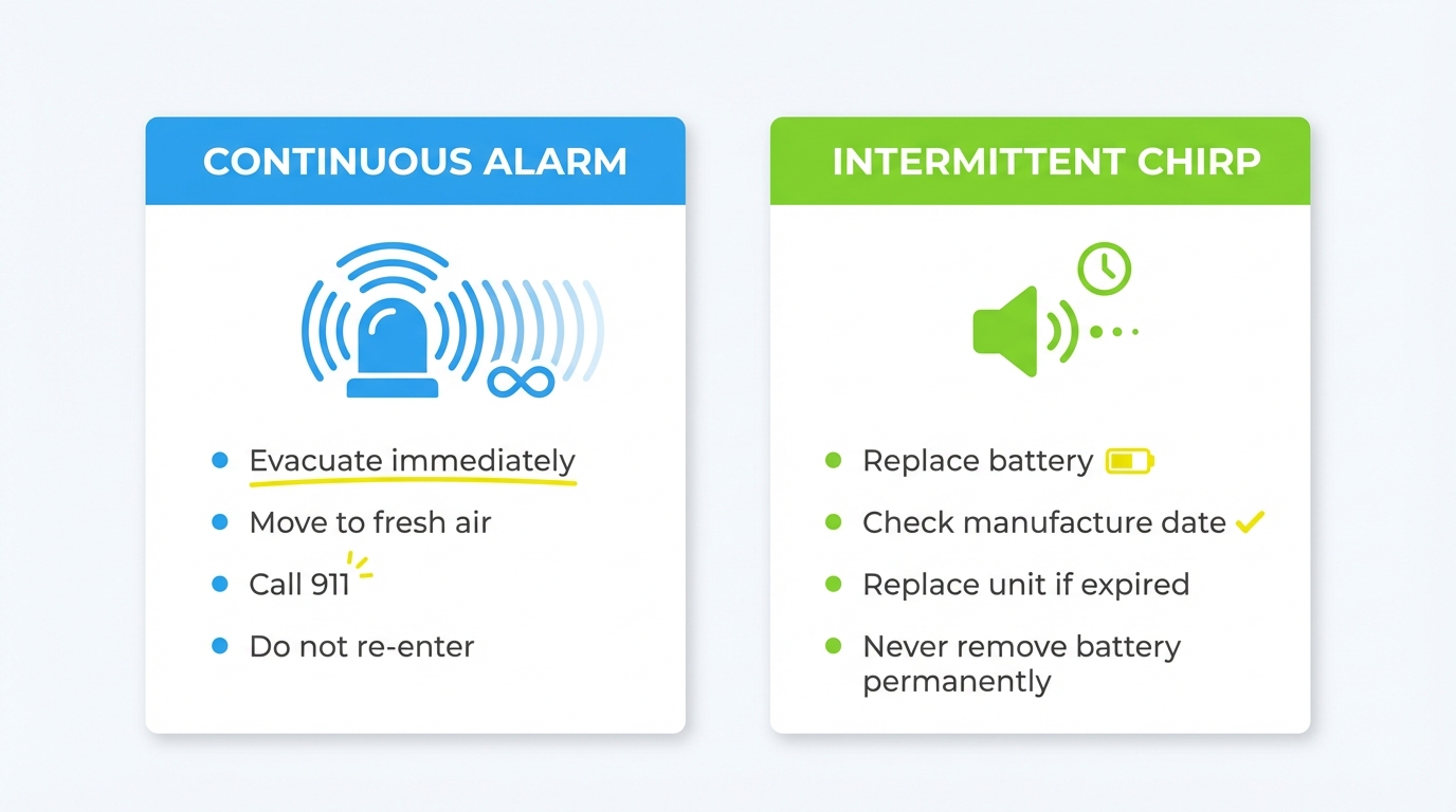 Houston homeowner responding to a carbon monoxide alarm by evacuating family members safely
