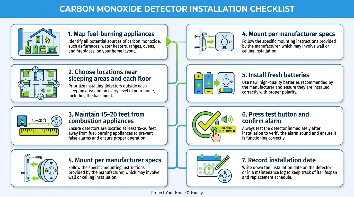 Step-by-step guide showing proper installation of a carbon monoxide detector in a Houston home