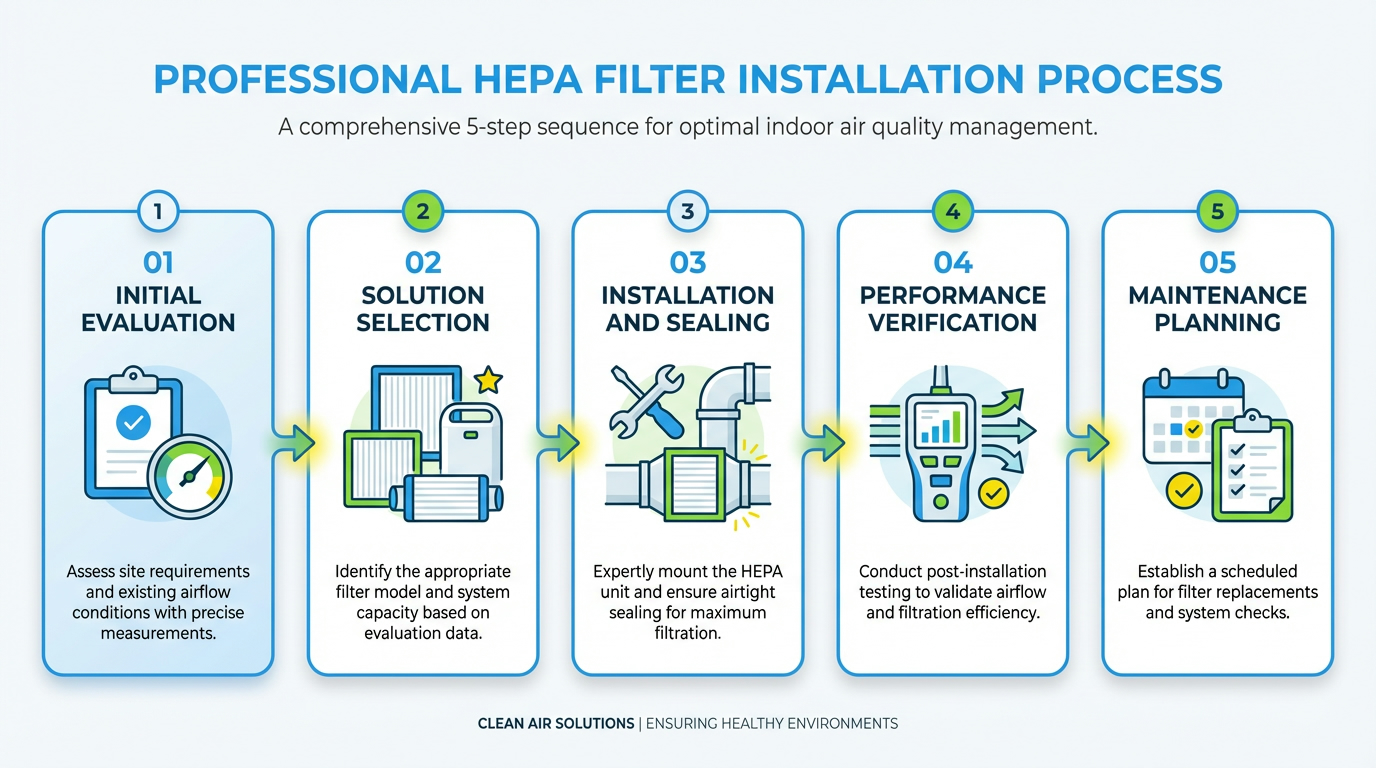 Clean Air Houston Pro technician performing professional HEPA filter installation on residential HVAC system